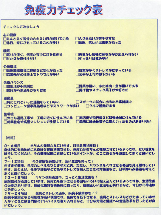 免疫力チェック表